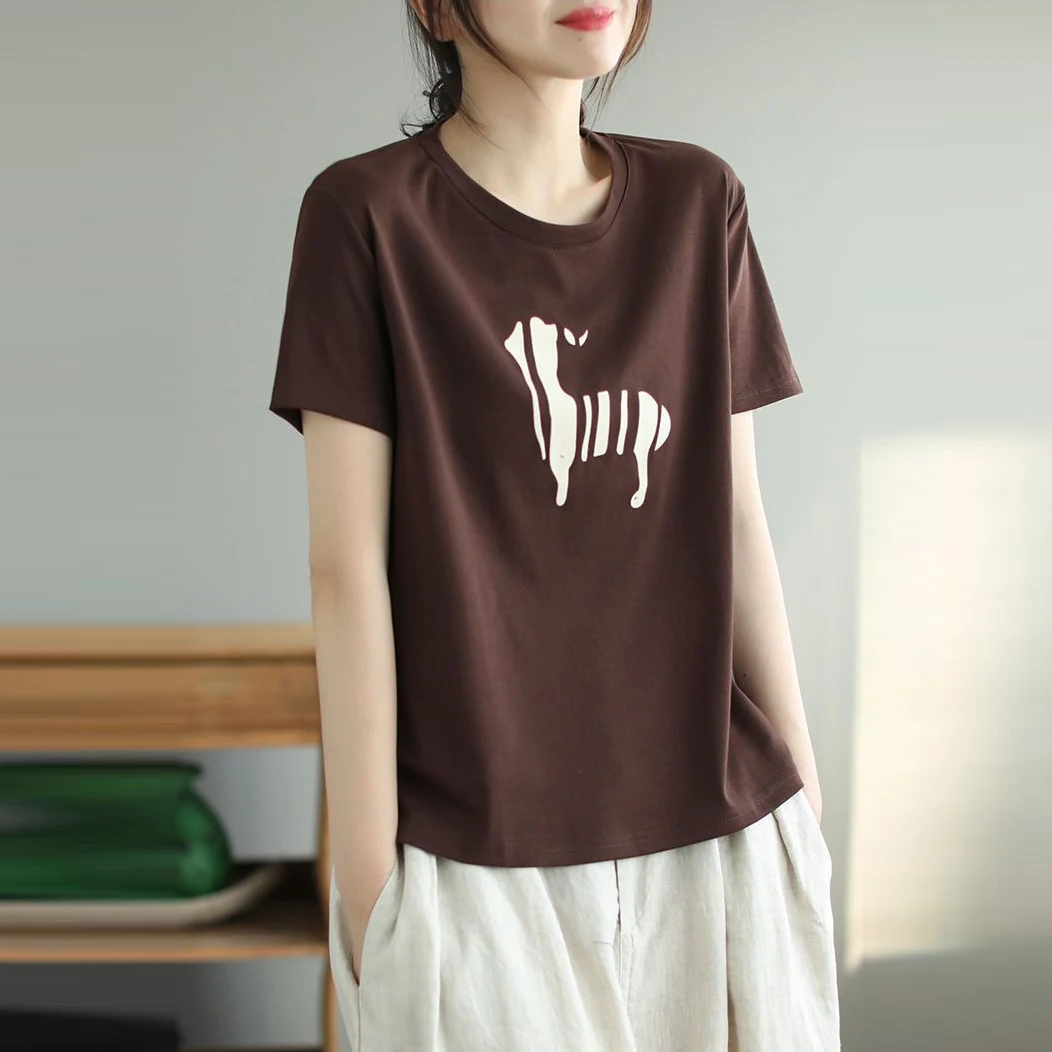 

Loose Short Sleeve round Neck Women's T-shirt Korean Style plus Size Base Shirt Spring Summer New Arrival Artistic Commute Style