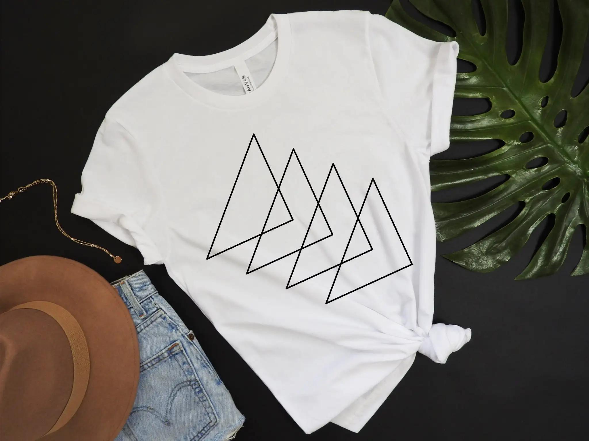 Abstract Triangles T Shirt Line Art Geometric Minimalist Boho Modern Minimal