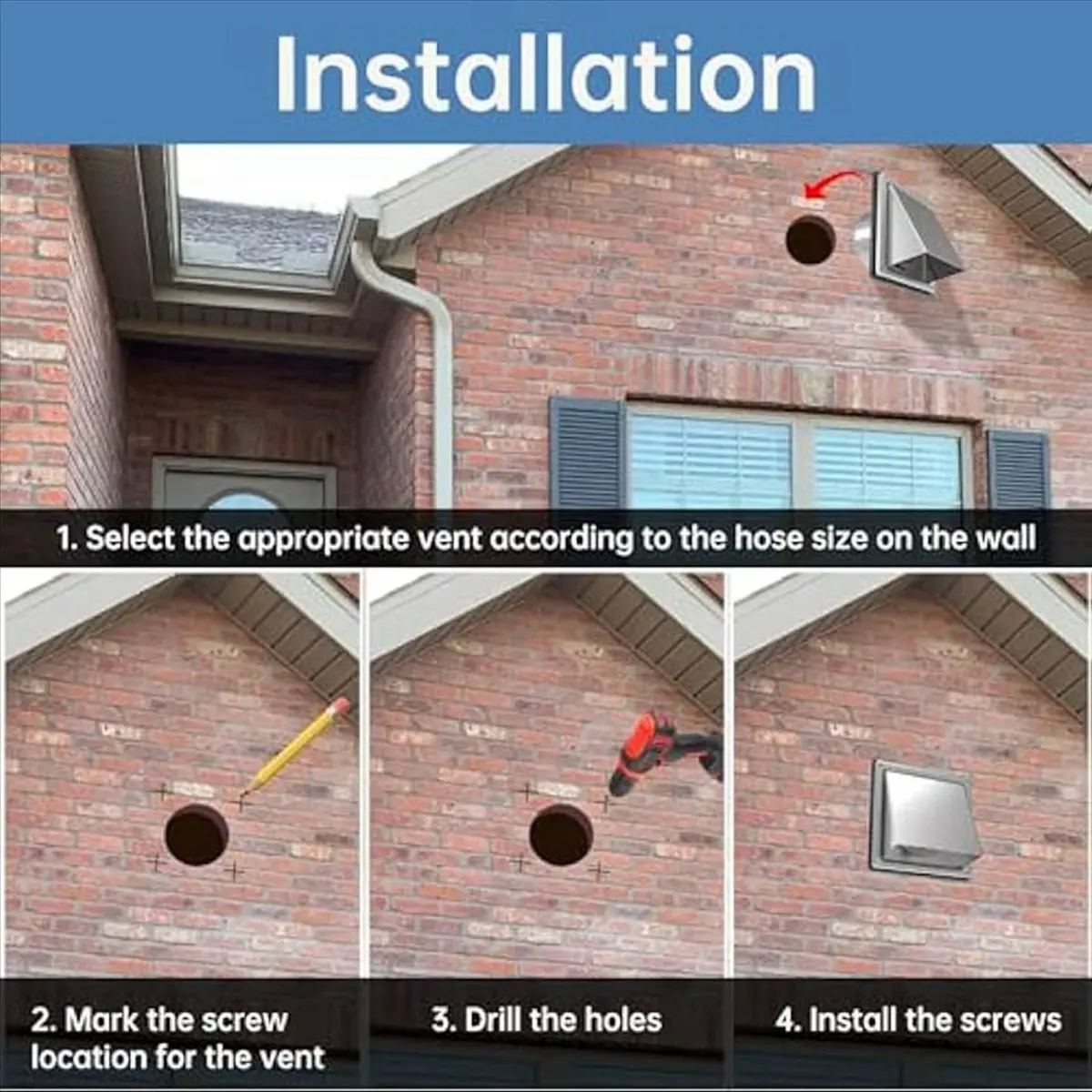 A50U 4In Dryer Vent Cover Outdoor Wall with Cushioned Non Return Flap,External Extractor Wall Vent,Stainless Steel Vent Cover