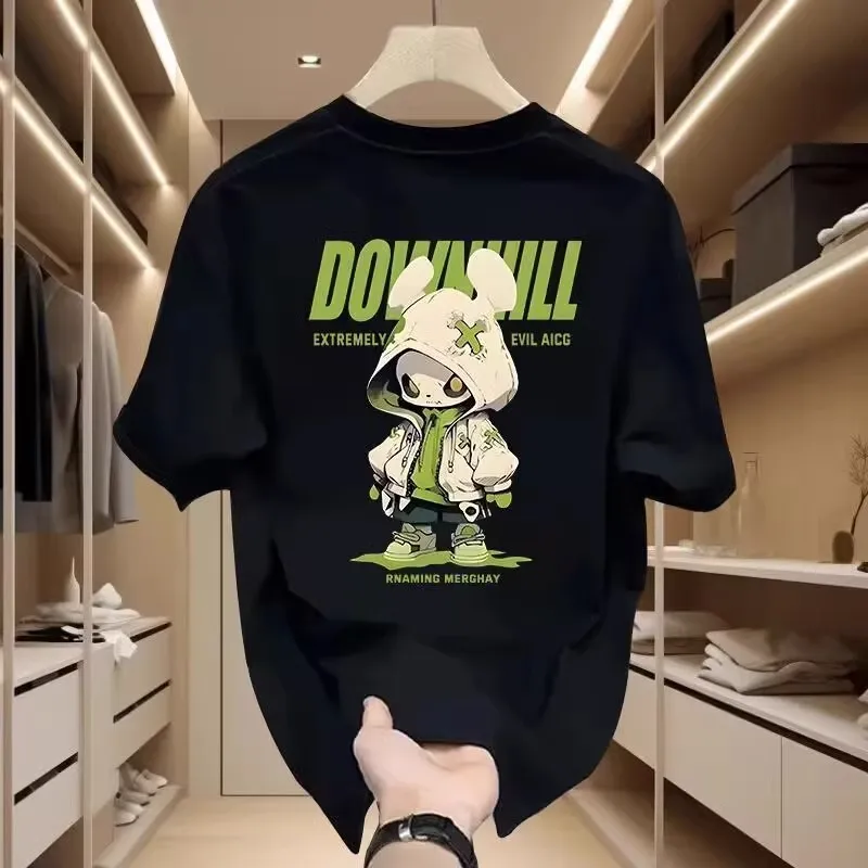 

2025 New Light Luxury Simple Fashion Cartoon Bear Print T-shirt Casual Brand Men and Women Short-sleeved T-shirt Streetwear