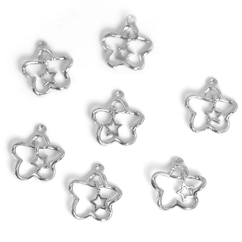 WZNB 10Pcs 15mm Stars Charms for Jewelry Making Alloy Hollow Flowers Pendant Diy Earring Necklace Handmade Accessories Material