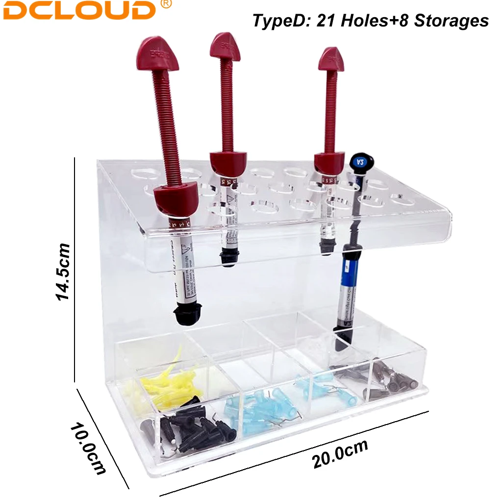 Dental Composite Resin Holder Jeringa Acrílico Organizador Case Frame Transparent Dentistry Clinic Supplie Storage Box Dentist Tool