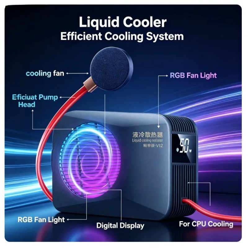 50W Liquid Semiconductor Phone Cooler Magnetic Gaming Radiator Quiet Cooling Fan For Mobile Laptop Live Streaming High Quality