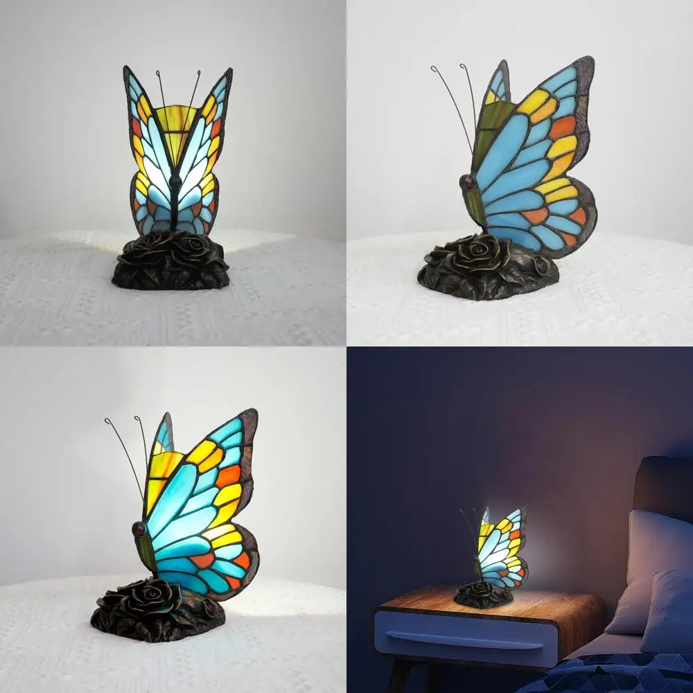 

Винтажная настольная лампа из витражного стекла с дизайном в виде бабочки, идеально подходит для спальни, общежития или детской комнаты в качестве ночника.