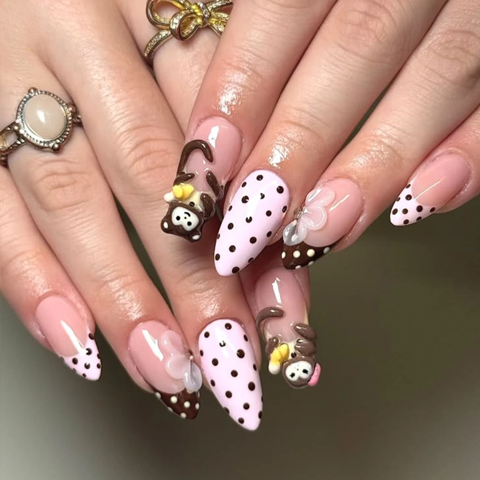 Women's Press On Nails Cute Mo - Resin Art Flower ulasan dan harga