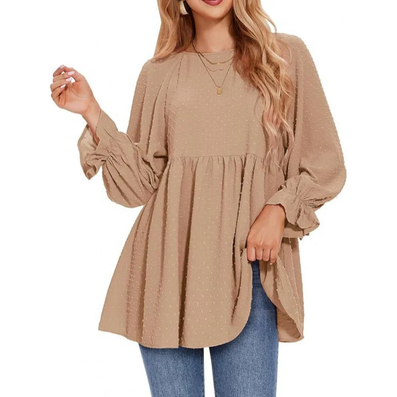 2024Autumn Women's Formal Casual Shirt Ruffled Long Sleeve Leaf