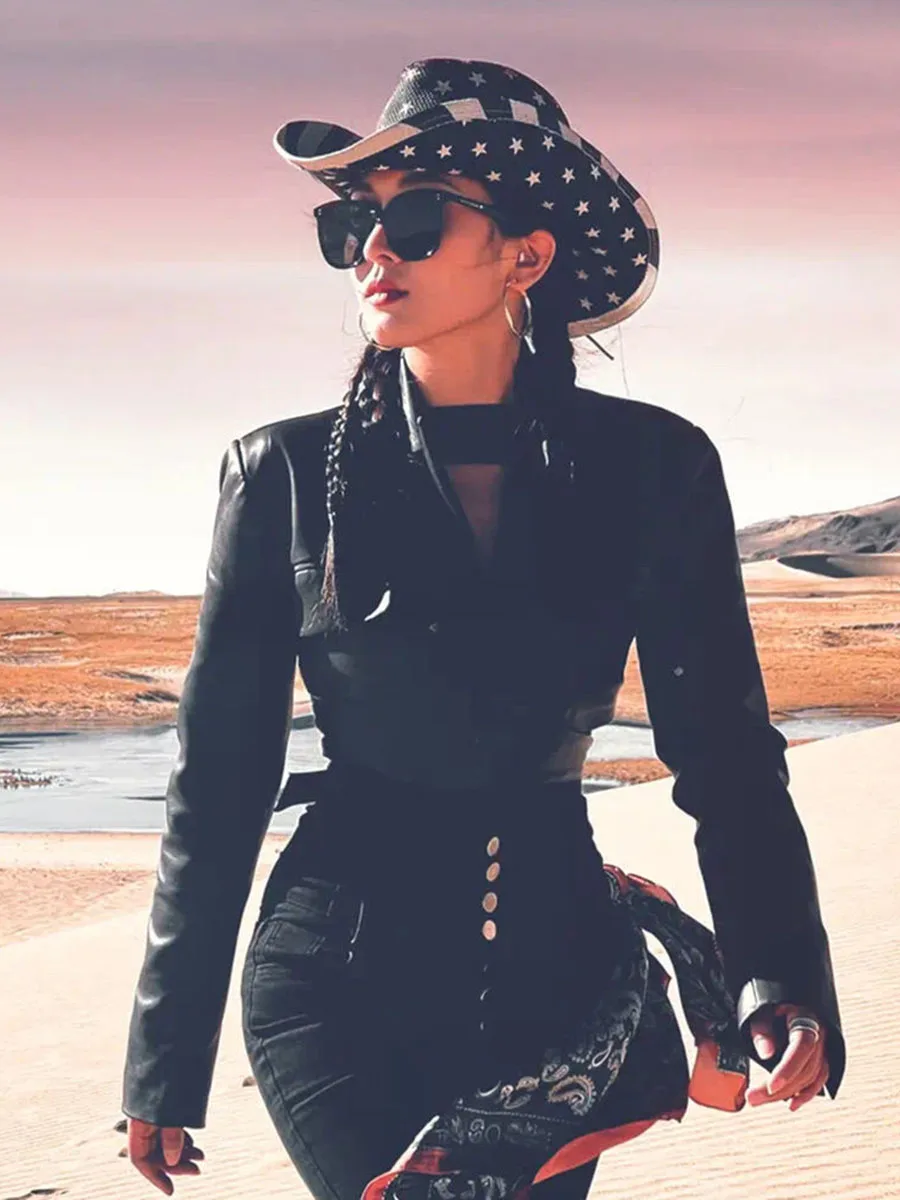 Gwiazda flaga narodowa zespół damska męska Unisex Retro twarda farba słoma szerokie rondo plaża kowbojska Cowgirl zachodnia niedz kapelusz — zdjęcie 2