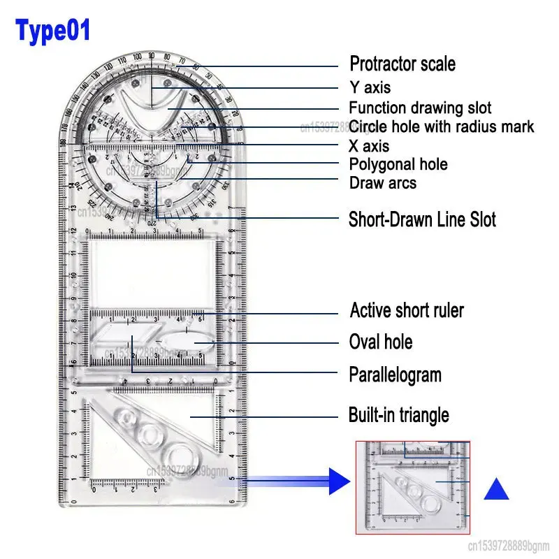Multifunction Rotatable Fast Drawing Template Ruler Math Stereo Geometric Ellipse Circle For Art Design Drafting Measuring Tool