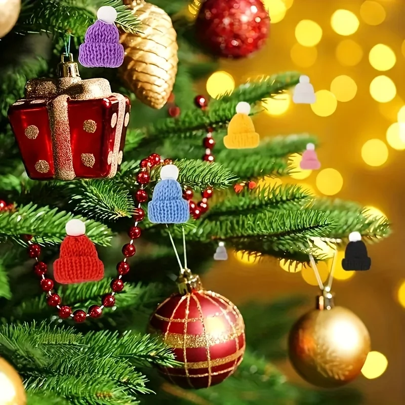 10/20 قطعة، قبعات عيد الميلاد الصغيرة المحبوكة - ديكورات يدوية الصنع، مناسبة لتعليق شجرة عيد الميلاد، والإكسسوارات الموسمية