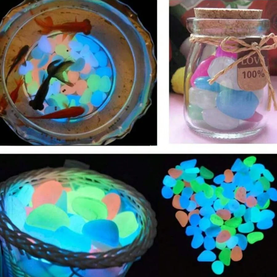 100PCS/Bag Artificial Fluorescent Color Goose Stone Luminous Stone Garden Fish Tank Landscape Glow-In-The-Dark Stone Decoration