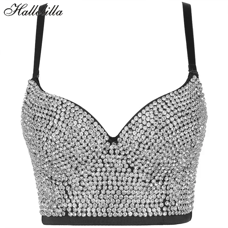 Reggiseno da donna Sexy fatto a mano con strass corsetto vestiti da festa Lady reggiseno Push Up donna top abbigliamento gotico Shaper reggiseno