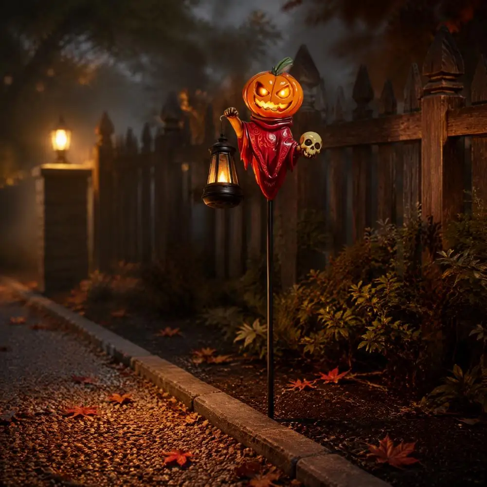 Decorative Solar Path Lights Halloween Solar Pumpkin Garden Stake Light Metal Outdoor Led Landscape Lamp Waterproof Yard Lawn