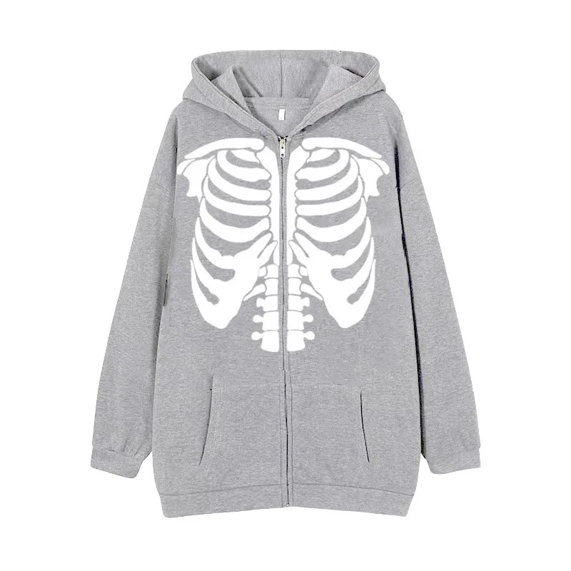 2024 High Street Skeleton Hoodie Spring And Autumn Fleece Oversize Couple Sweater For Men