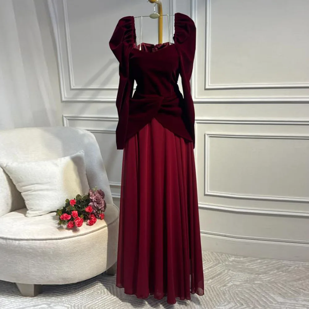 تخصيص المخملية فساتين لحضور الحفلات الموسيقية 2025 الخامس العنق كم طويل ألف خط الزي الرسمي مطوي تنورة شيفون الجلباب دي سواريه