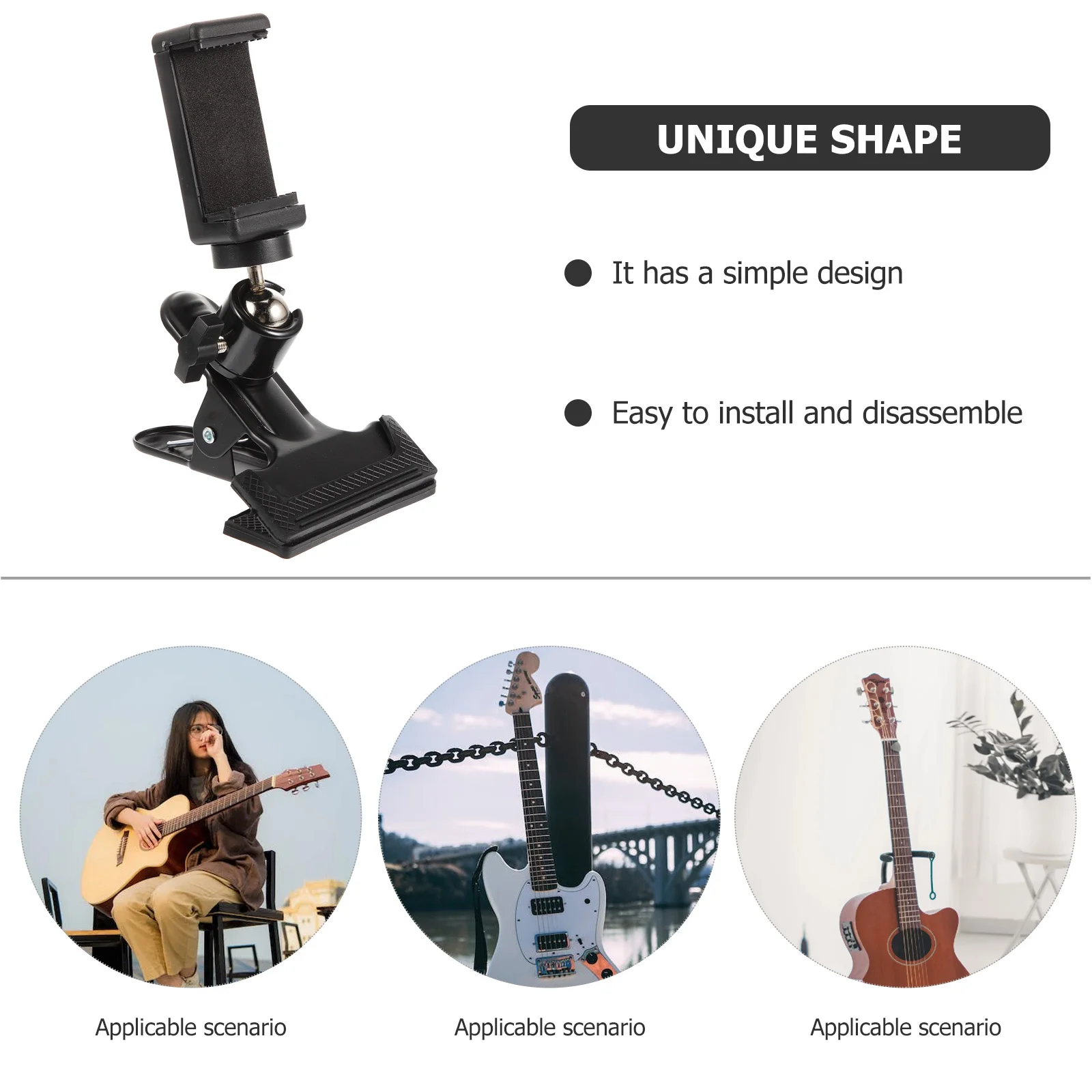 

Guitar Mobile Phone Stand Holder for Musicians Head Clip Headstock Rotation Plastic Cell