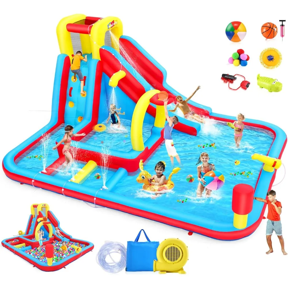 

Inflatable Water Slide for Kids with Water Obstacle Hurdles, 13x10FT Blow Up Water Park w/Slide/Deep Pool with Sprinkler/Large