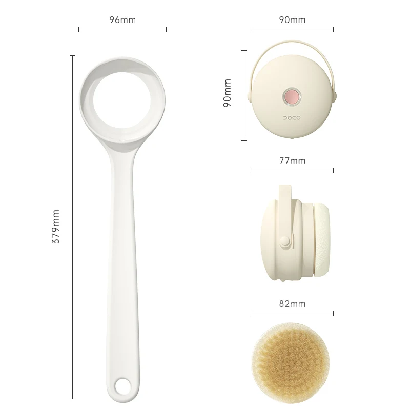 DOCO Electric Bath Shower Brush Exfoliator 2pcs Replacement Heads Waterproof Cordless Rechargeable Spinning Skin Cleansing Brush