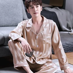 Autumn Spring Striped Satin Pajamas Set Men Long Sleeve Night Wears for Man Pijama Summer Long Sleeve Loose Sleepwear