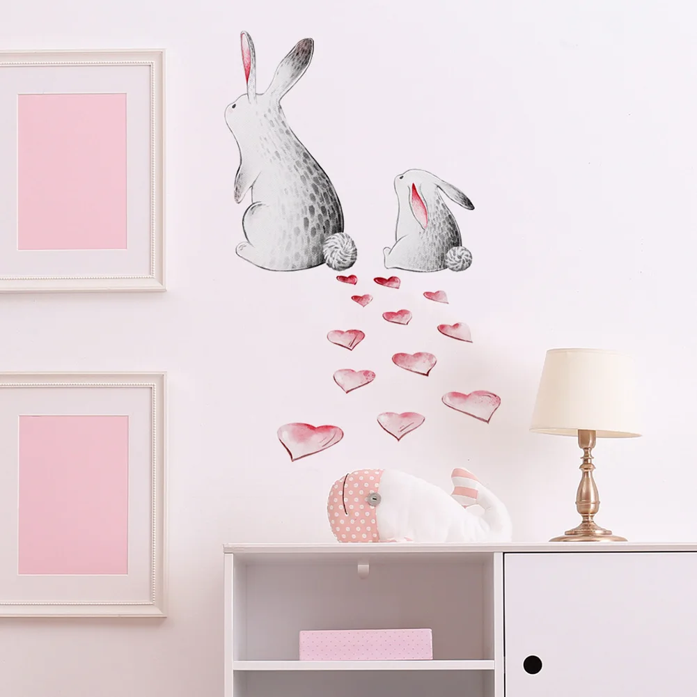 الكرتون الحب الأرنب الصغير الجدار ملصق غرفة الاطفال زخرفة خلفية جدارية غرفة نوم الطفل ديكور المنزل ذاتية اللصق الأرنب الشارات