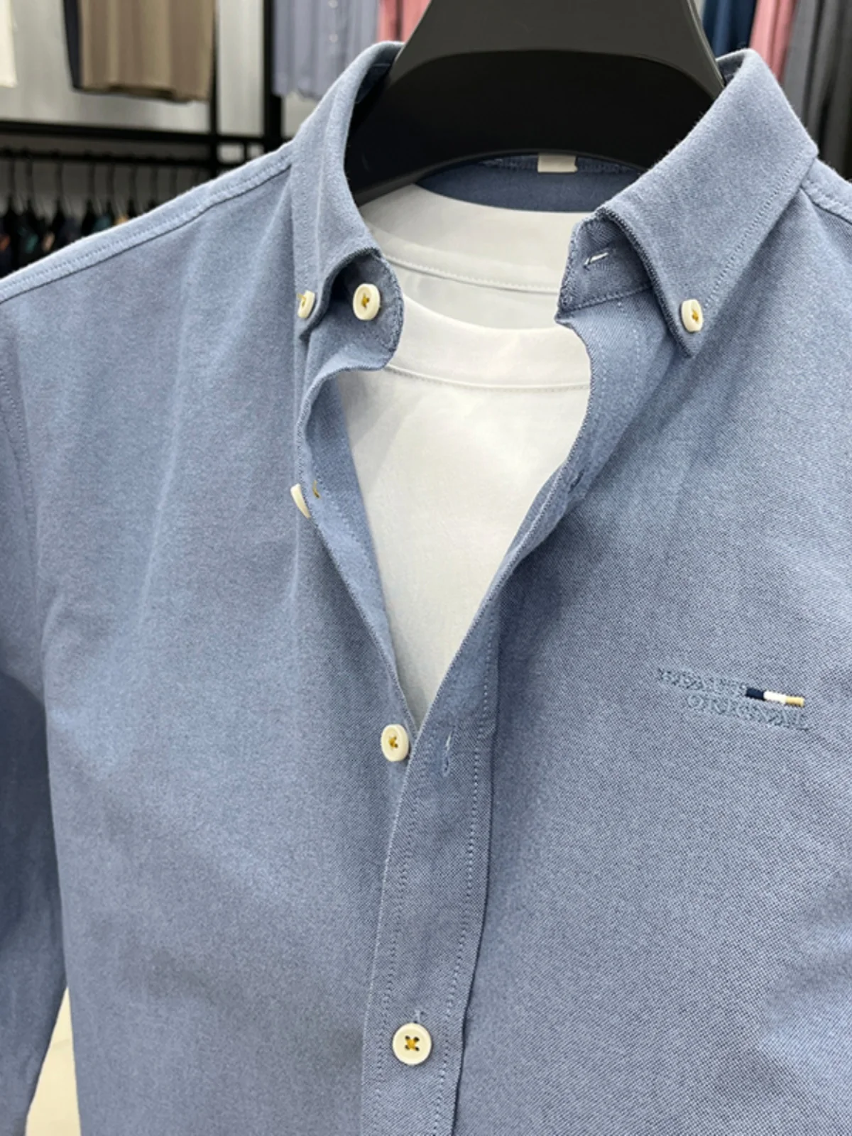 

Мужская повседневная хлопковая рубашка-куртка с длинным рукавом в стиле оксфорд, модная городская модель для деловых поездок, приталенный крой, с вышивкой