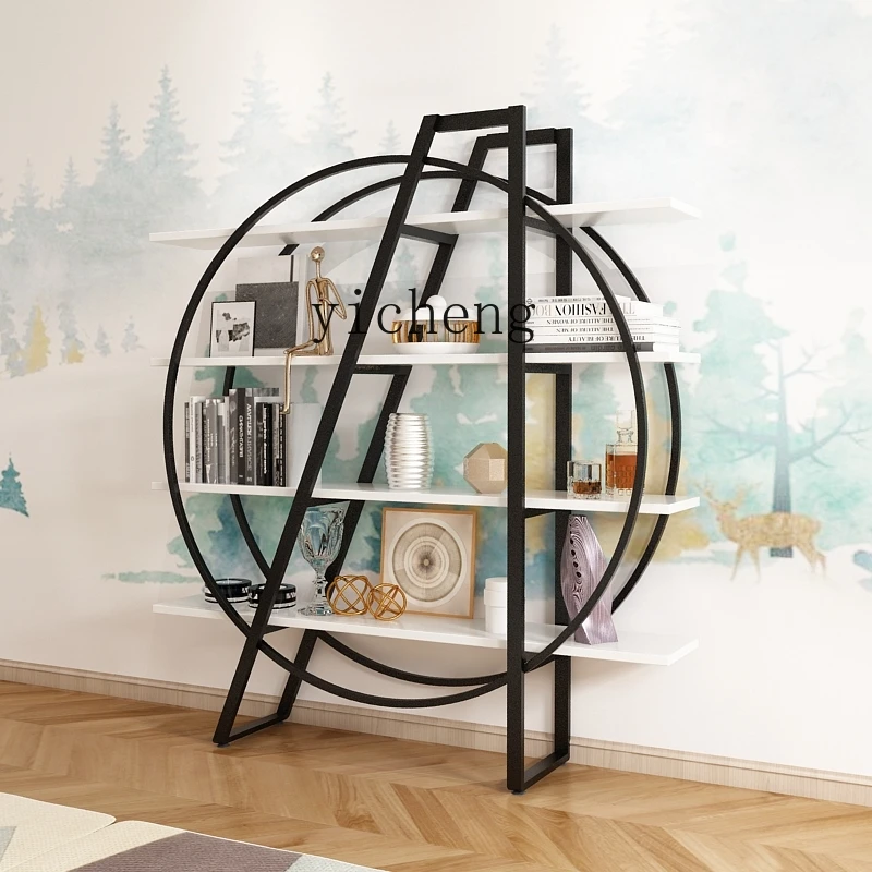 ZC shelf floor-to-ceiling round office decorative shelf display stand living room wrought iron creative partition bookshelf