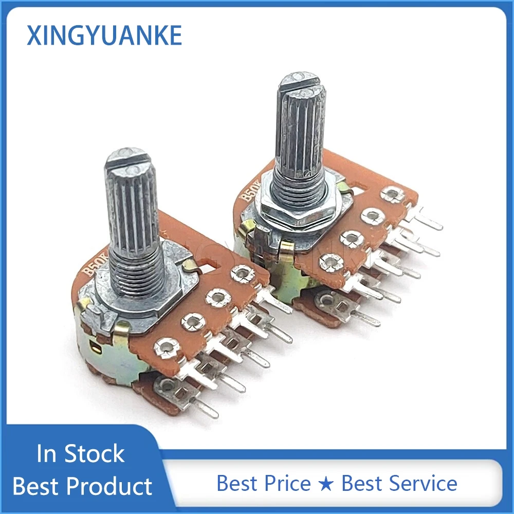 1PCS WH148 Type Audio Volume Amplifier Potentiometer Switch Double 8-Pin B50K B100K With Step Flower Shaft Length 20mm