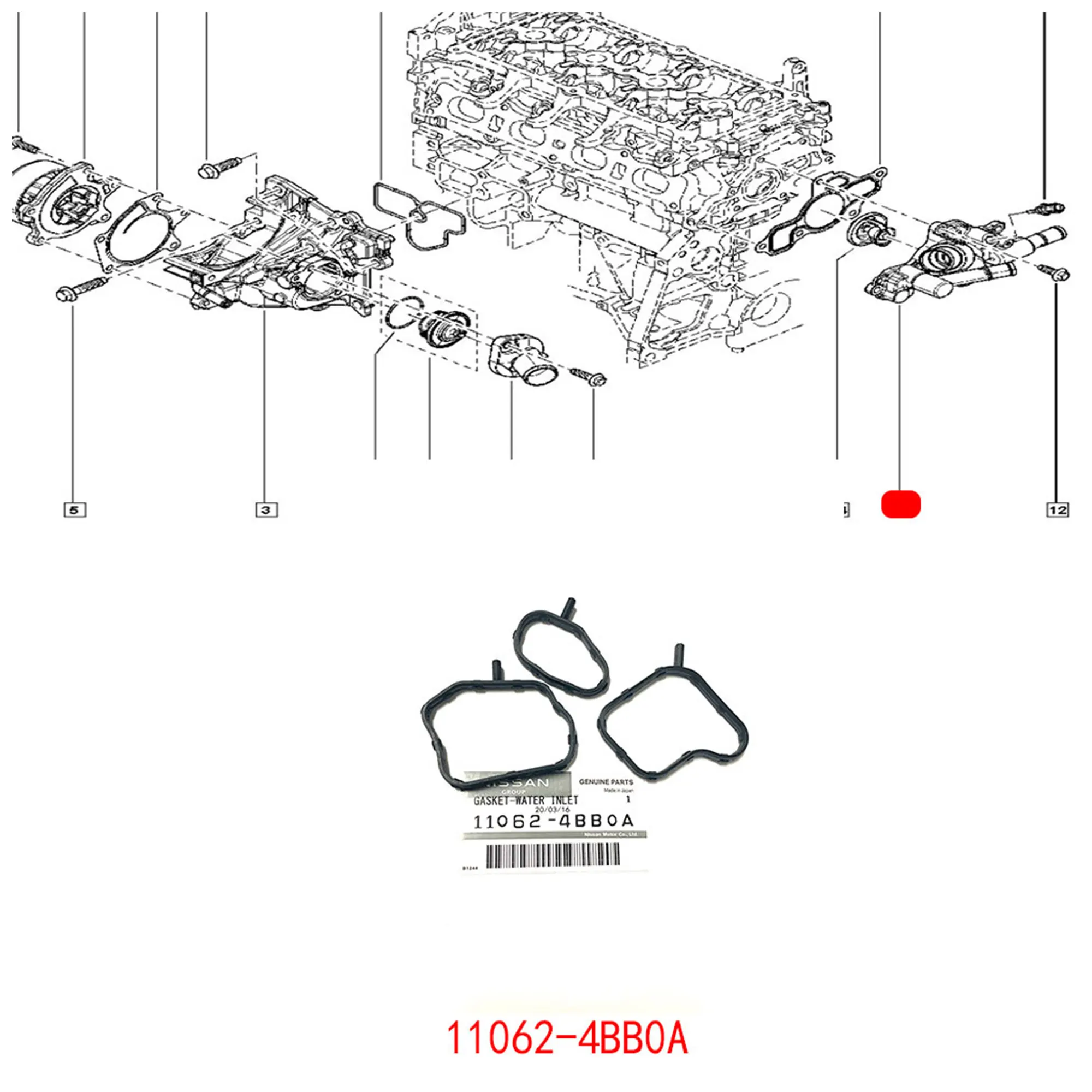Резиновое кольцо основания термостата 11060-4BB0A и уплотнительное кольцо выход подходят для двигателей Teana Qijun Jinke MR20 и MRA8DE.