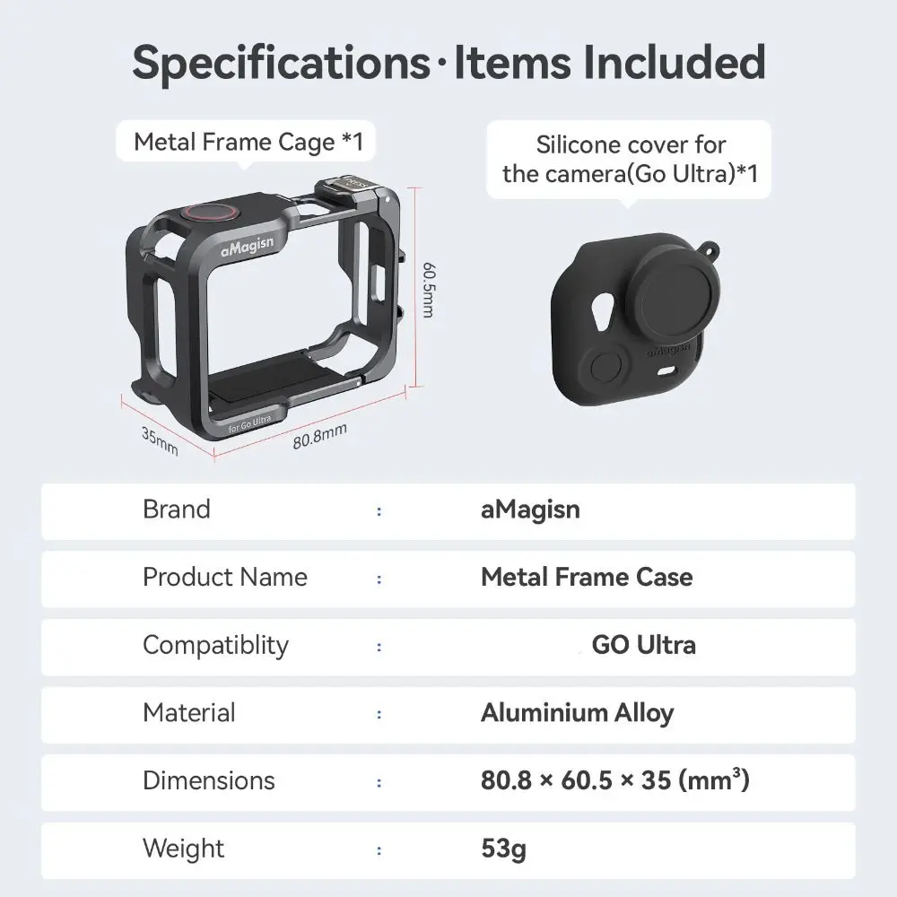 Aluminium Alloy Protective Frame Case with Lens Cap Lightweight Metal Rabbit Cage Quick Release for Insta360 Go Ultra