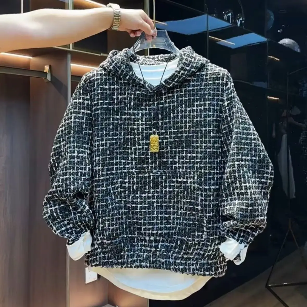 

Autumn Winter Men's Knitted Cotton Tead Small Fraance Sle Jaet Coat ex Casual Versatile Warm Top