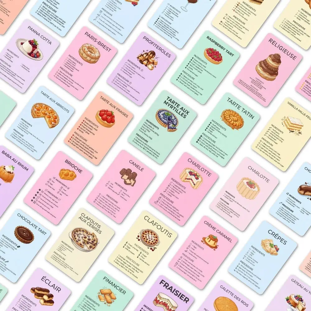Vintage Dessert Baking Recipe Cards Retro Step Instructions Sweet Dessert Recipe Postcards Ingredient Lists Portable