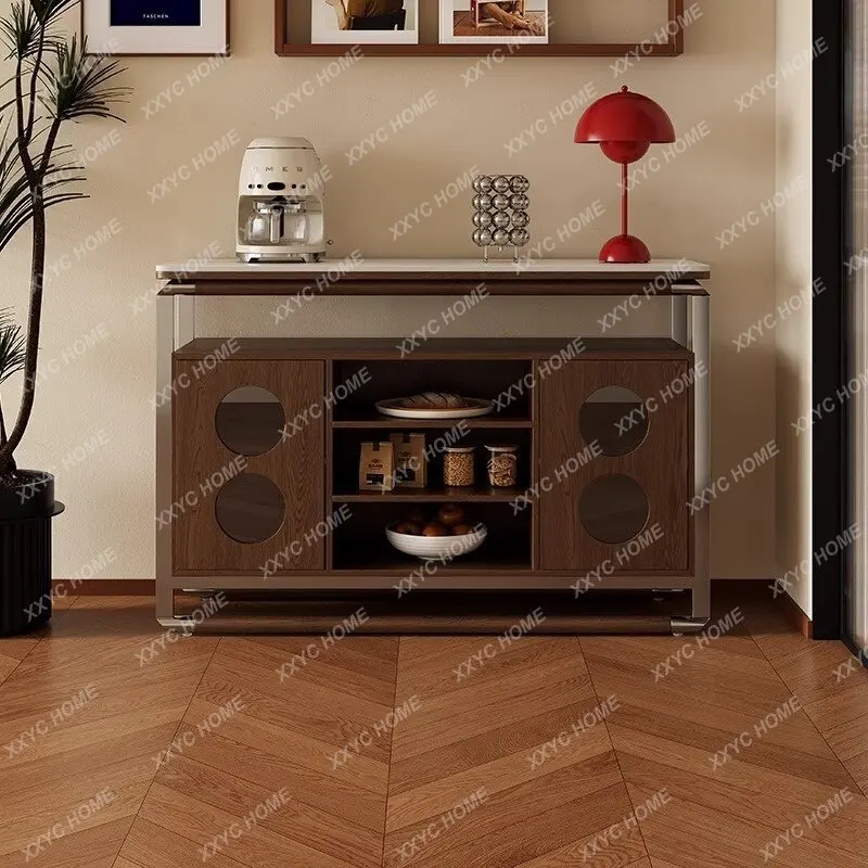 

Solid wood polka dot dining side cabinet, rock slab against the wall, integrated entrance cabinet, locker