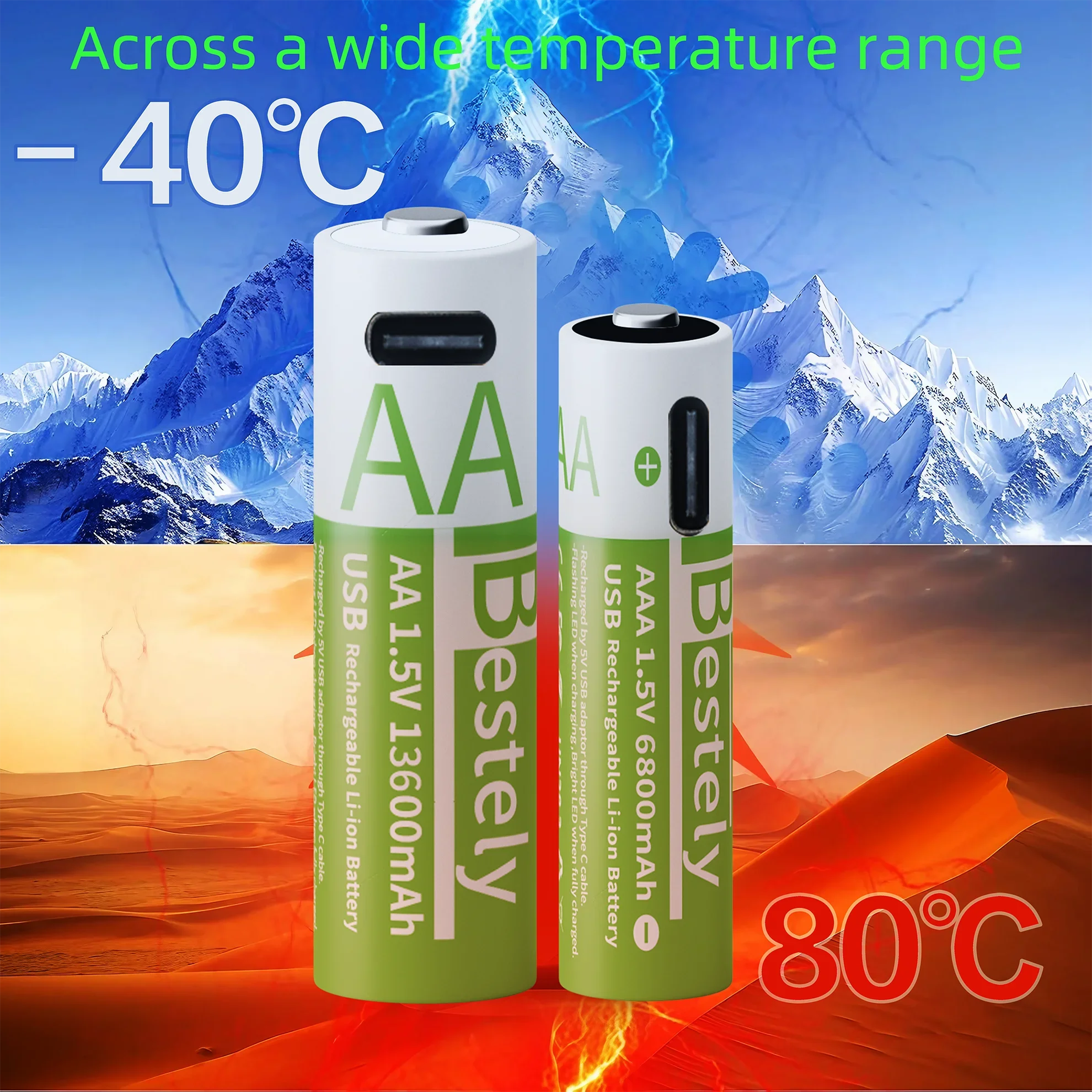 جديد 1.5 فولت AAA 6800 مللي أمبير + AA 13600 مللي أمبير بطاريات ليثيوم قابلة للشحن شحن سريع USB بطارية ليثيوم أيون 2000 دورة مع كابل USB-C