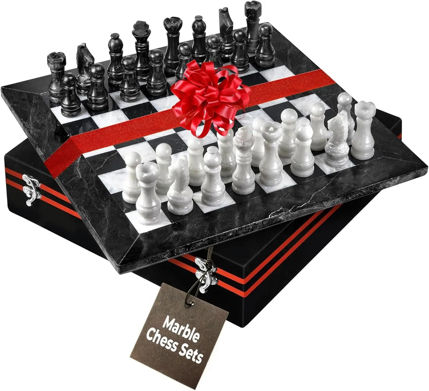 

Marble Chess Set for Adults, 12' Handcrafted with Weighted Pieces & Velvet Box, Luxury Game for Home or Office