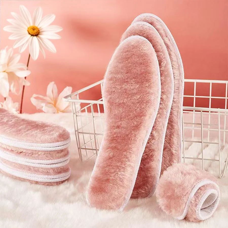 Winter Warm and Thickened Thermal Insoles with Fleece Lining, Available in Pink/Grey/Camel Colors. Soft and Thick Cushioning Shoe Inserts, Suitable for Snow Boots, Sneakers, and Washable for Repeated Use