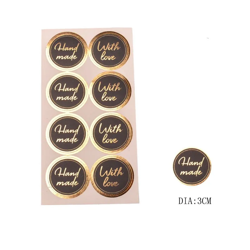 80pcs Black Round Hot Stamping 3cm Wedding Party Stationery Gift Baked Food Packaging DIY Handmade Adhesive Sticker