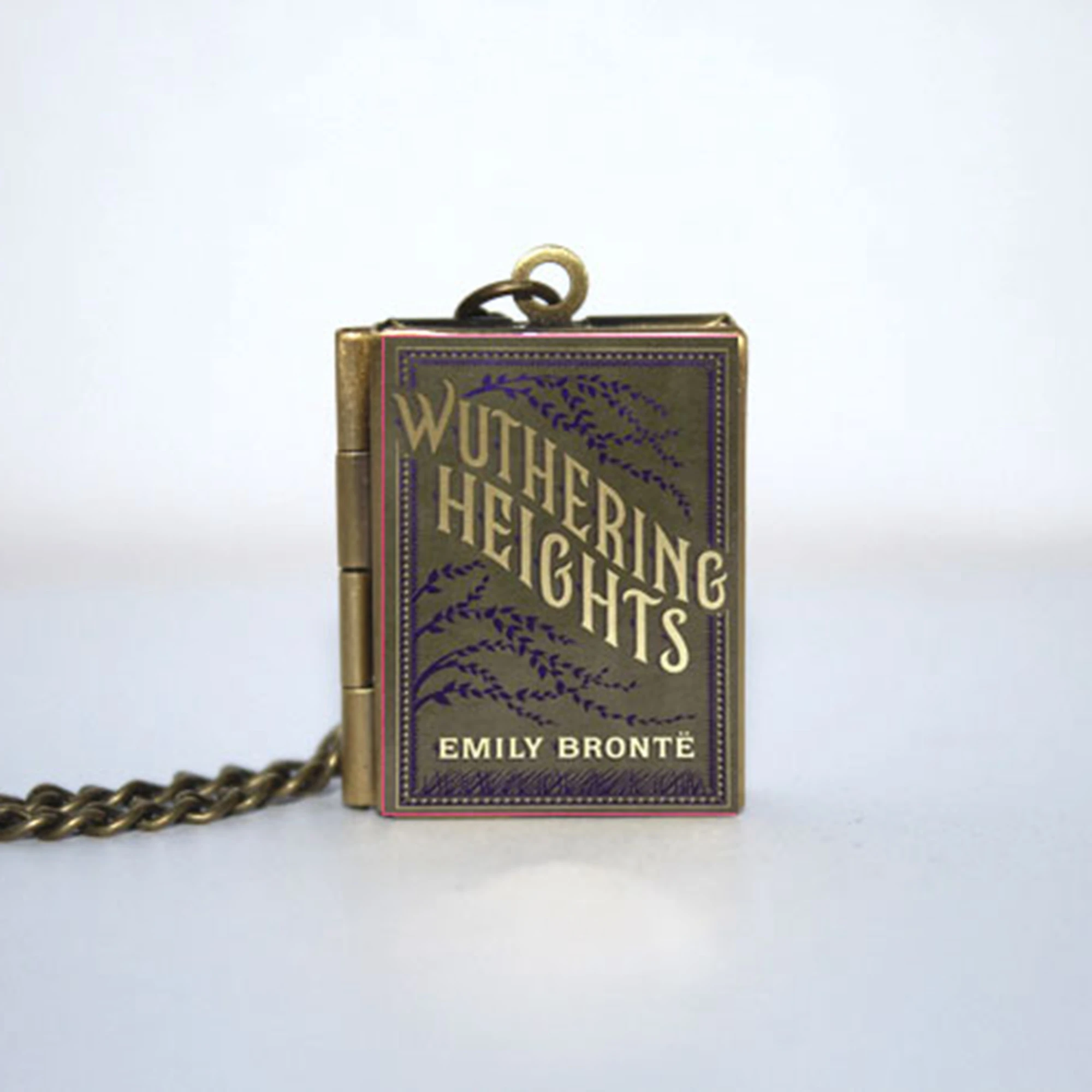 Silver Bronze tone mini book jewelry Wuthering Heights Locket Necklace keyring