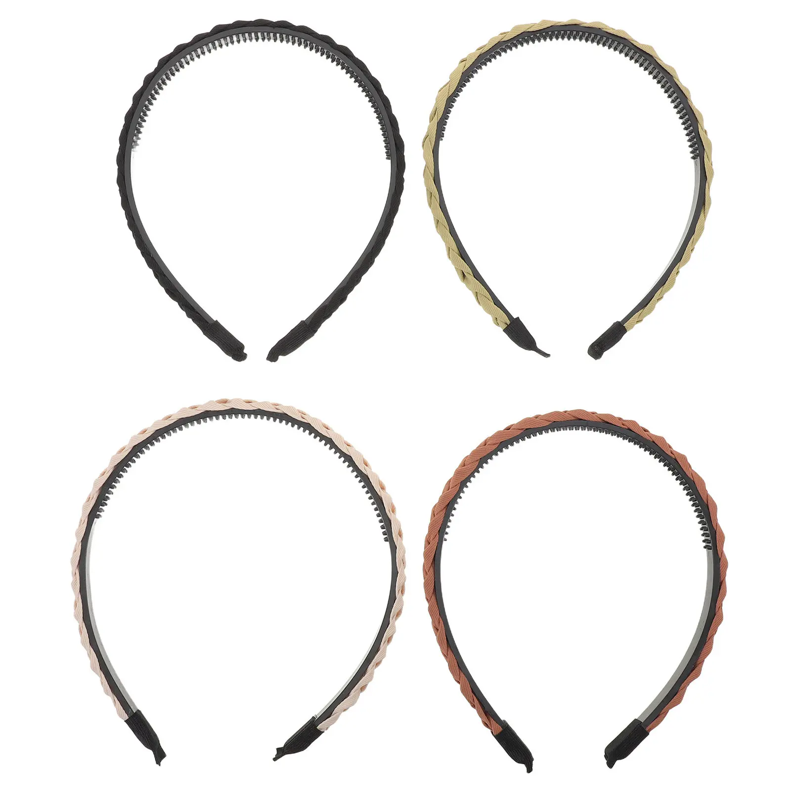 

Набор из 4 плетеных повязок для волос с зубчиками, нескользящие, с дизайном «твист», для умывания, фитнеса, для женщин и девушек, для тонких волос, удобные, моющиеся