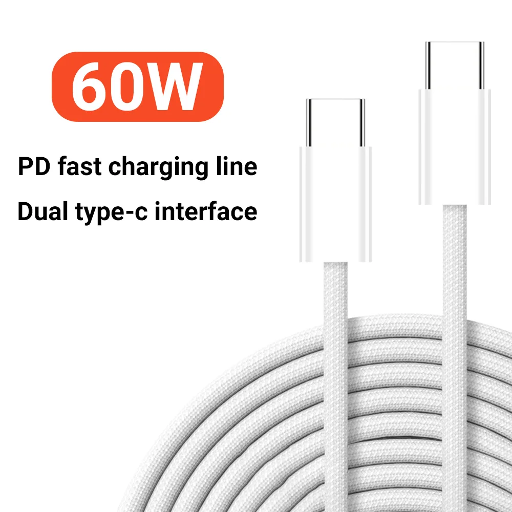 Type-C to Type-C Phone Cable 60W Fast Charging USB Braided Cables Data Line for iPad Phone Samsung Xiaomi Redmi 1M 1.5M 2M Long