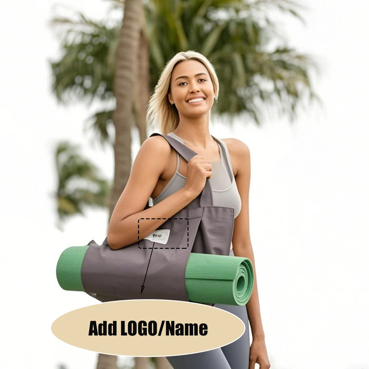

Custom LOGO Text Large Capacity Gym Bag Lightweight Shoulder Bag External Yoga Mat Carry Pouch For Fitness Pilates Use Handbag