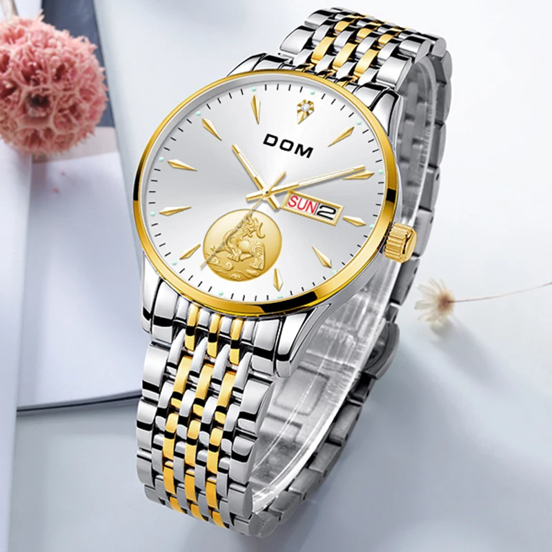 DOM fashion Men watch  simple with calendar ultra-thin fine steel waterproof and sweat proof men's watch M-1608