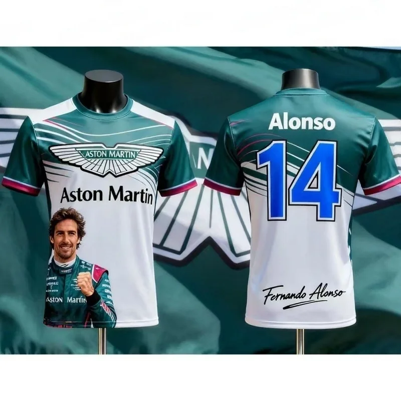 Camiseta de Manga Corta del Equipo Aston Martin Alonso 14 F1, Souvenir para Fanáticos, Ropa Deportiva, Moda Casual