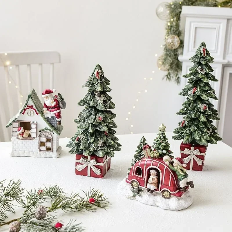 #￥Christmas Decorations Resin Christmas Tree Desktop Ornaments Christmas Gifts Small Scene Layout Props Living Room Decoration