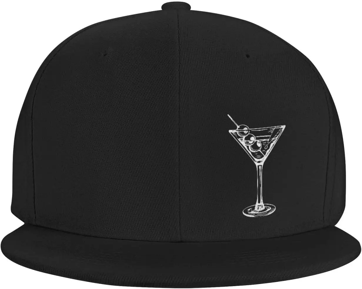 Martini Glass Hats for Men Women Adjustable Flat Brim Bill Baseball Cap Fashionable Hip Hop Trucker Hat Black