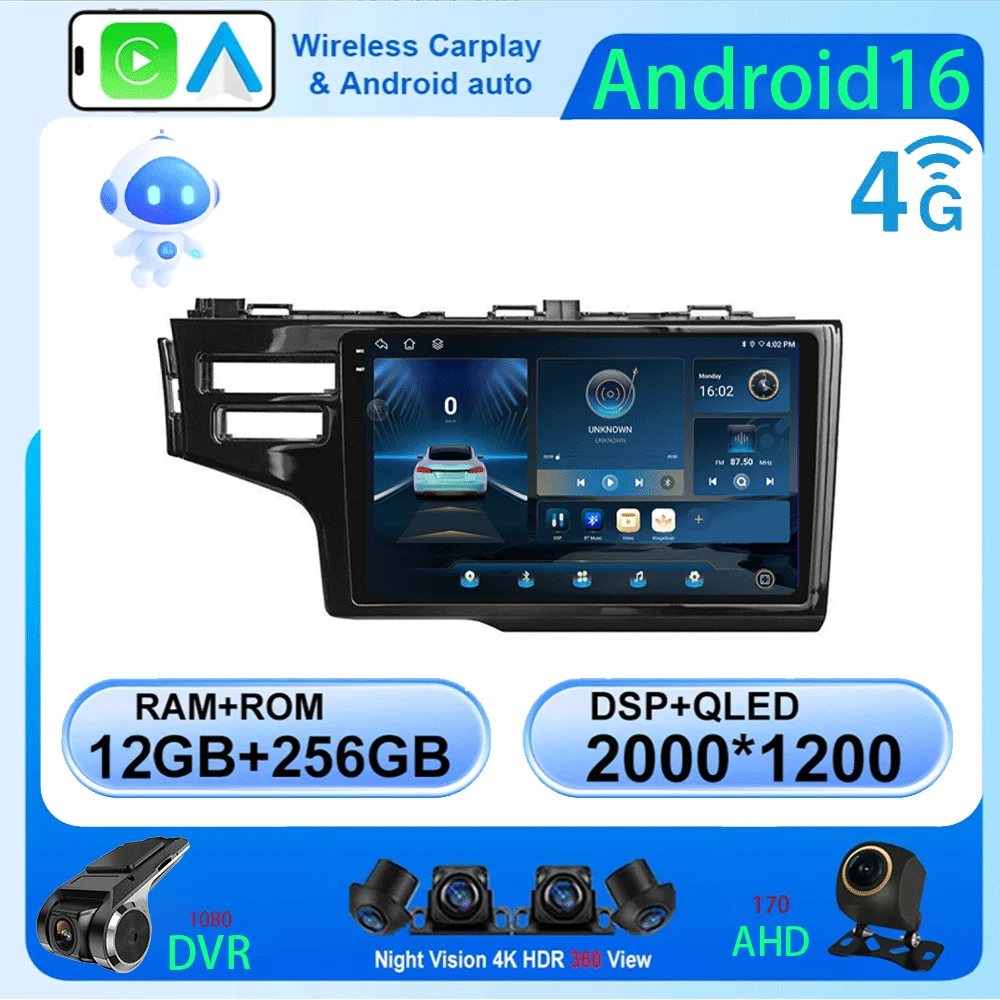 

LJZN Android 16 Carplay Auto Car Radio Multimedia Player For Honda Fit Jazz 2014 - 2017 Autoradio GPS Stereo 2din Head Unit 4G