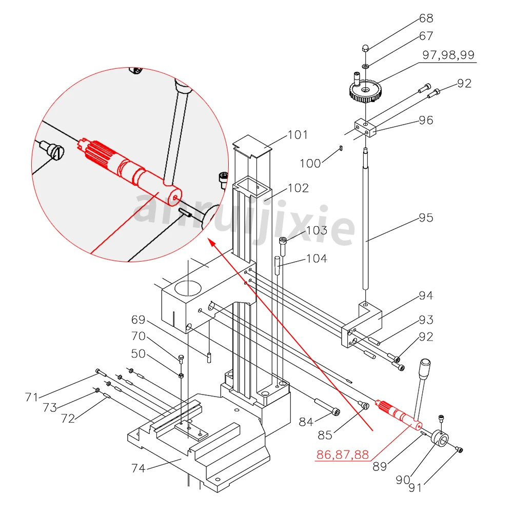 Gear Shaft 14T Downfeed  SIEG X1&SX1&&Grizzly G0937&JET JMD-1&SOGI S1-16&MS-1&Compact 1&Clarke CMD10  Mini Mill Spares