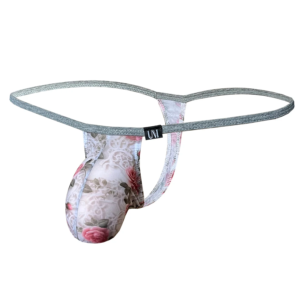 

Mens Bulge Pouch Thong Floral Print Low Waist Man Elastic Underwear Panties Male Bikini Hombre Lingerie String T-Back Briefs