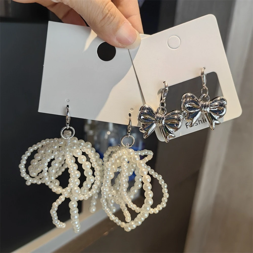 1Pcs Handmade Shoes Clip Pearl Bead Bowknot Charm Shoe Buckle Decoration Bag Pendant Bow Key Chain Accessories