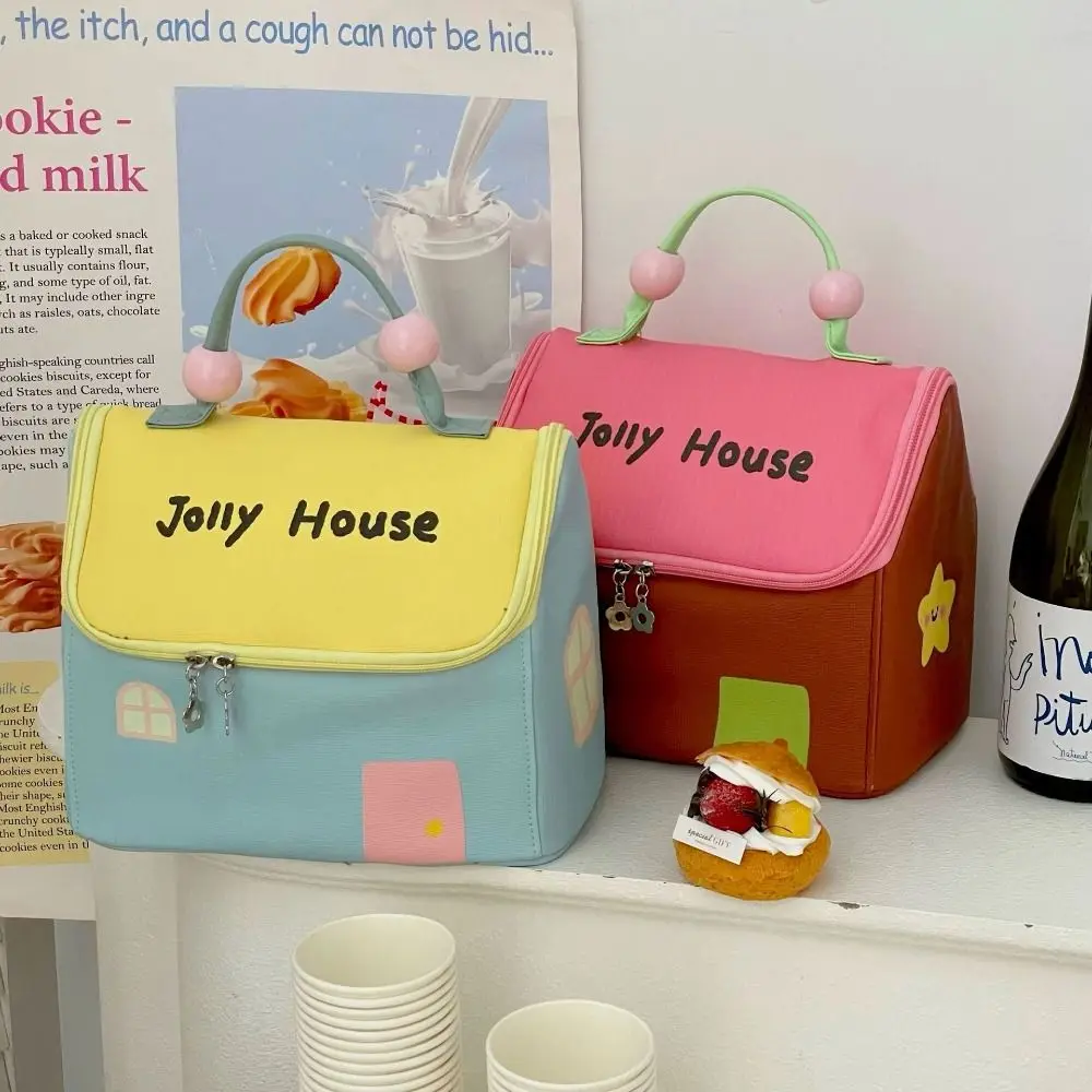 

Портативная сумка для обеда с мультяшным домиком, большая емкость, термоизоляция, изолированный ланч-бокс для хранения, водонепроницаемая сумка