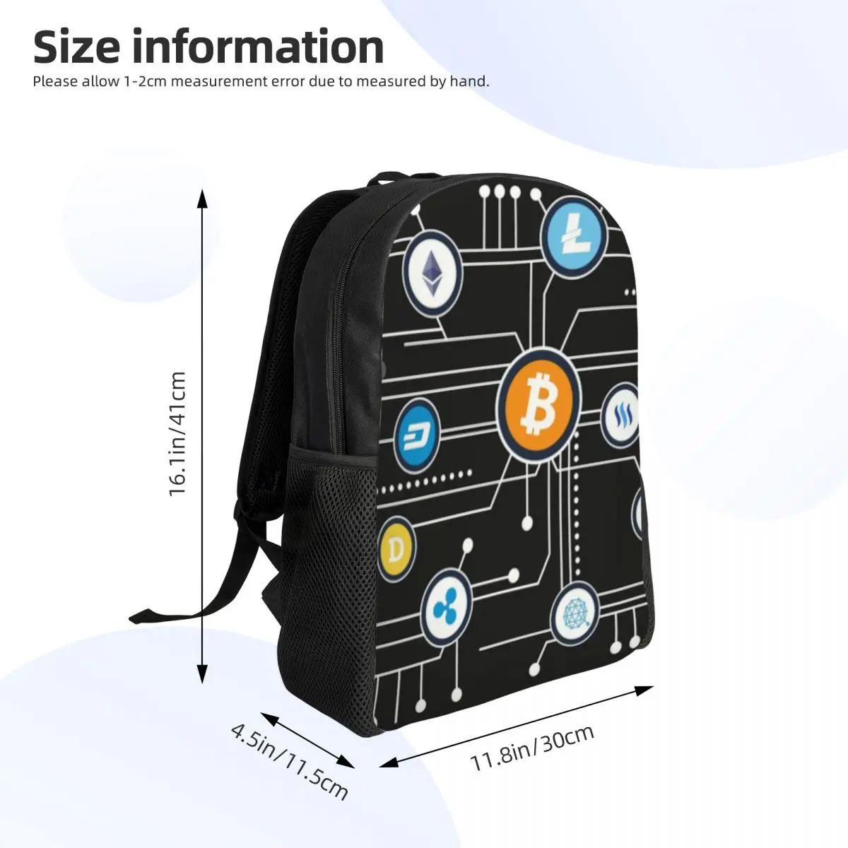 Cryptocurrency Bitcoin Altcoin Blockchain Logo mochilas para estudiantes universitarios Bookbag se adapta a bolsas de Ethereum para portátiles de 15 pulgadas