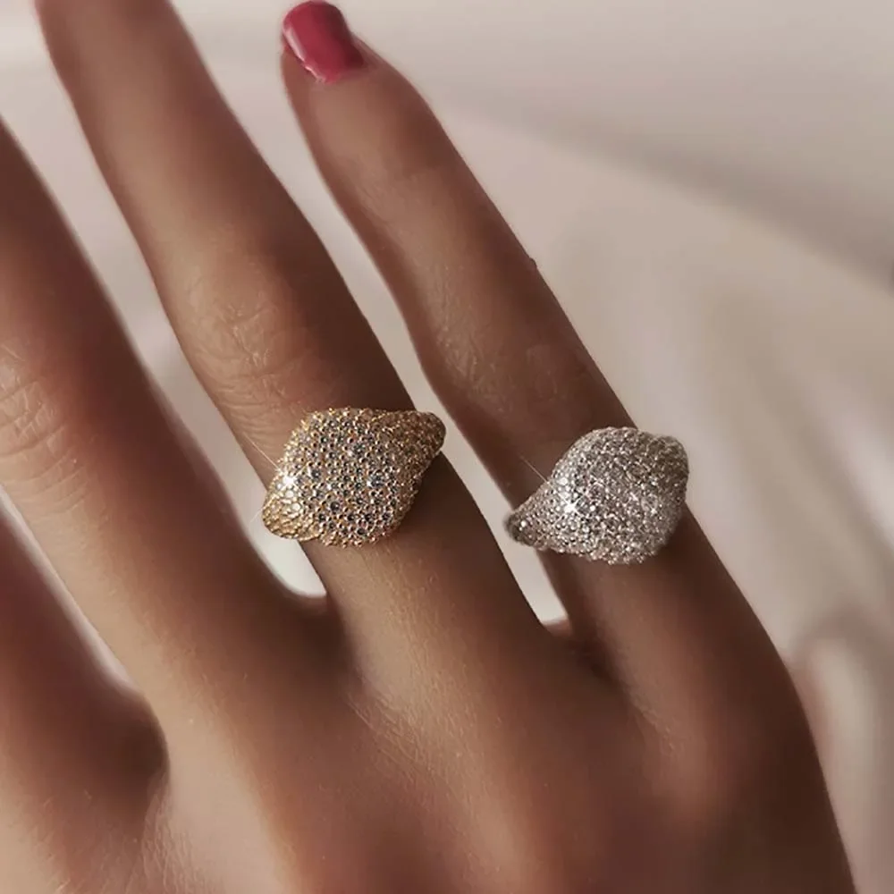 Fashion Full Zircon Opening Ring For Women Men Full Diamond S925 Silver Plated 18K Gold Hiphop Party Eternity Band Jewelry